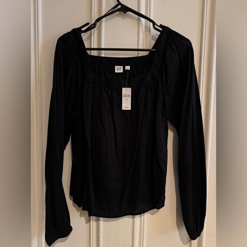 GAP Black Smocked Long Sleeve Blouse
